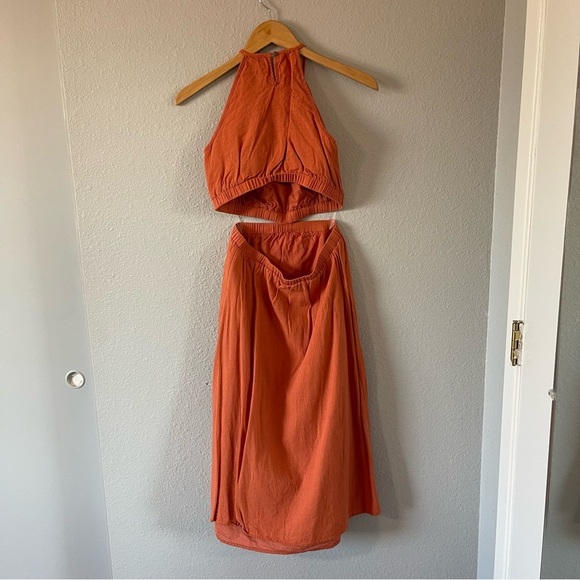 Paper Crane Cut Out Halter Dress Terracotta Orange Boho Maxi Style Size Small - Picture 4 of 6